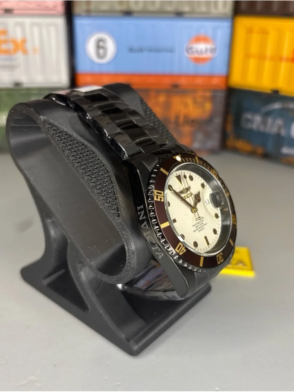 Invicta Pro Diver Black Bracelet Watch with Cream Dial and brown bezel 40mm